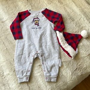 NWOT Life Is Good Santa Puppy Baby Onesie 3-6M